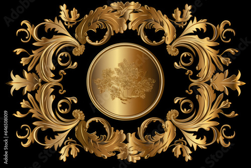 Golden emblem with a floral design, Generative AI