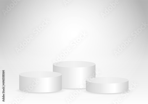 Round Pedestal Podiums for Product or Cosmetic Presentation or Event Exhibition. Vector Illustration.