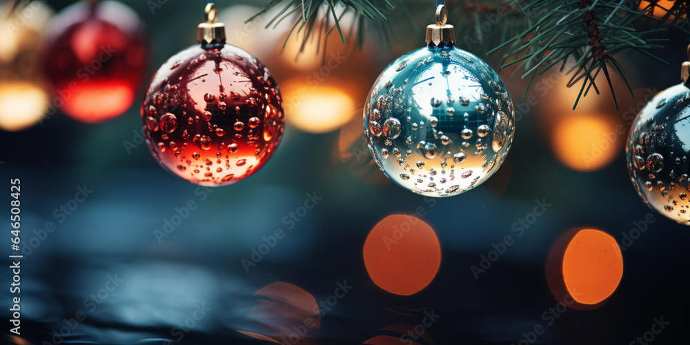 Close up of lighted Christmas tree Ornament, winter holidays decoration, copy Space, greeting card Close up of lighted Christmas tree Ornament, winter holidays decoration, copy Space, greeting card