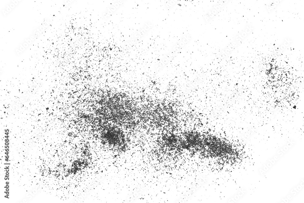 Fototapeta premium Dust, metal shavings scattered, explosion scraps pile isolated on white background and texture, top view, clipping path