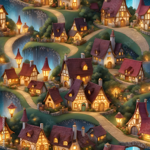 Magical whimsical tiny village in the hills children's story book seq 27 of 70