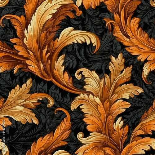 Graceful plant motifs in warm oranges and yellows seamless pattern, AI Generated