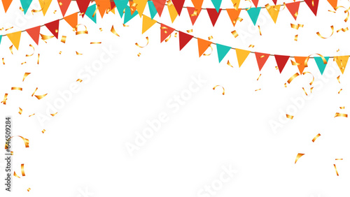 celebration paper party flags background with confetti vector illustration