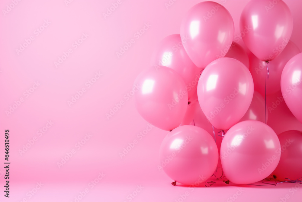 Pink Balloon Birthday Background with Empty Space for Copy Text - Generative AI