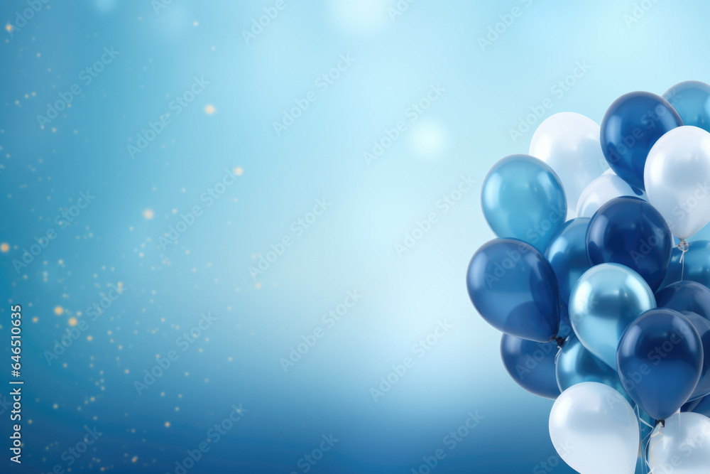 Blue Balloon Birthday Background with Empty Space for Copy Text - Generative AI Blue Balloon Birthday Background with Empty Space for Copy Text - Generative AI