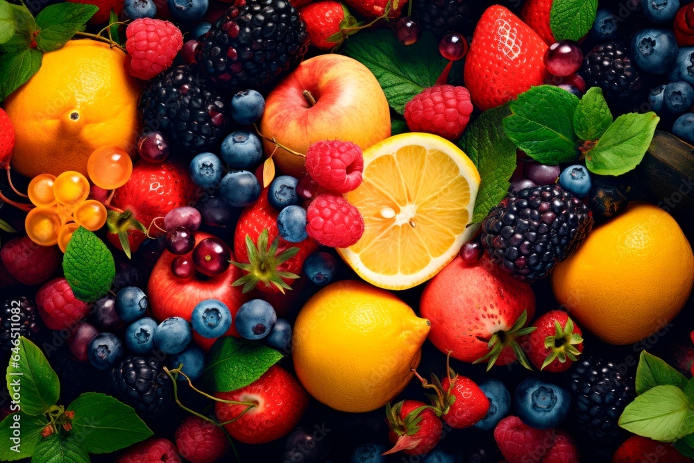 fruits piled on top of one another with a small lemon slice below fruits piled on top of one another with a small lemon slice below