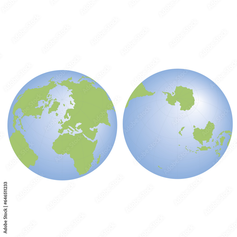 southern and northern hemisphere green earth globe earth globe on white