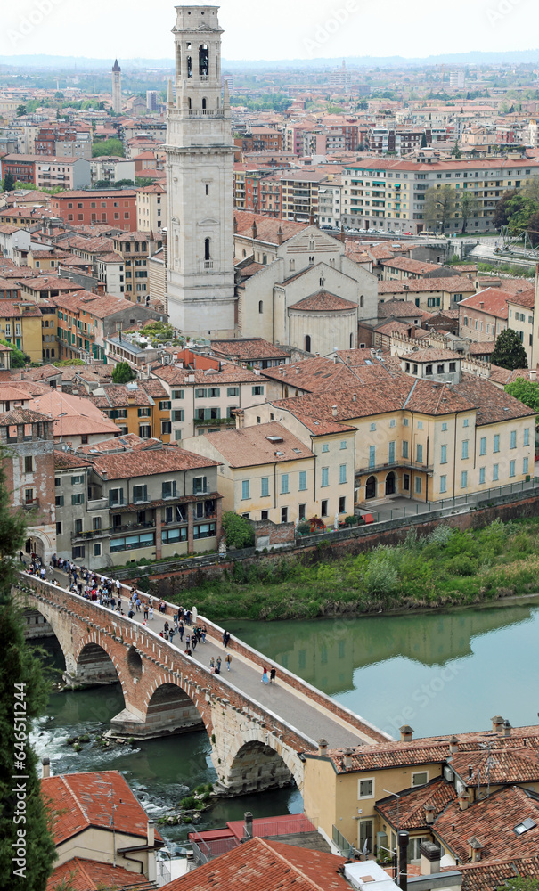 Verona City in ITALY and Adige River and OLD Stone Bridge