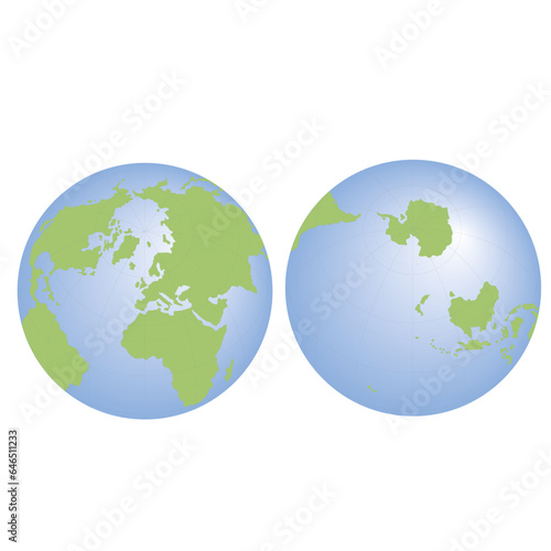 southern and northern hemisphere green earth globe earth globe on white