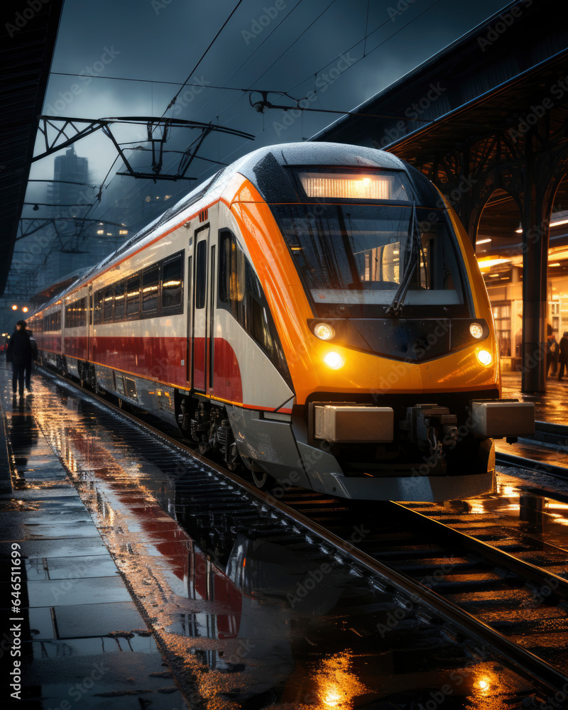 public transport concept. Electric train arriving at the stop public transport concept. Electric train arriving at the stop