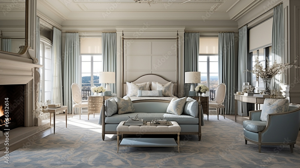 Luxurious furnished master bedroom suite, elegant interior design ...