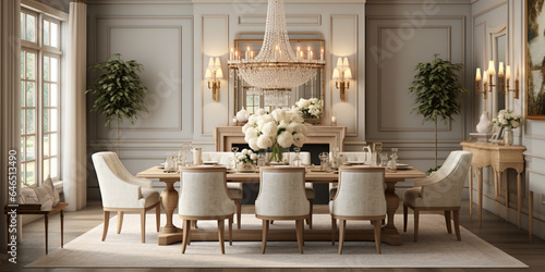 Luxurious furnished dining room, glamour dining area, elegant interior design © AlexCaelus