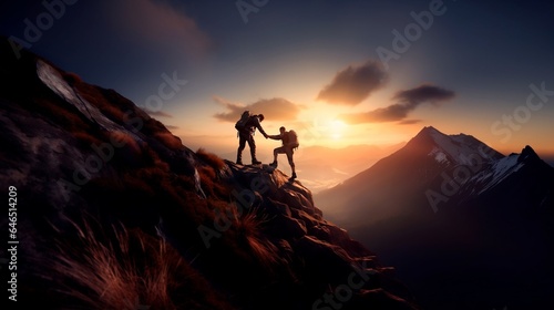 Mountain hiker extends helping hand to teammate