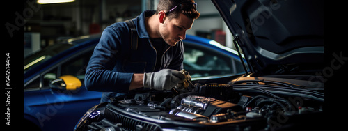 Portrait of a Mechanic Working on a Vehicle in a Car Service. © MP Studio