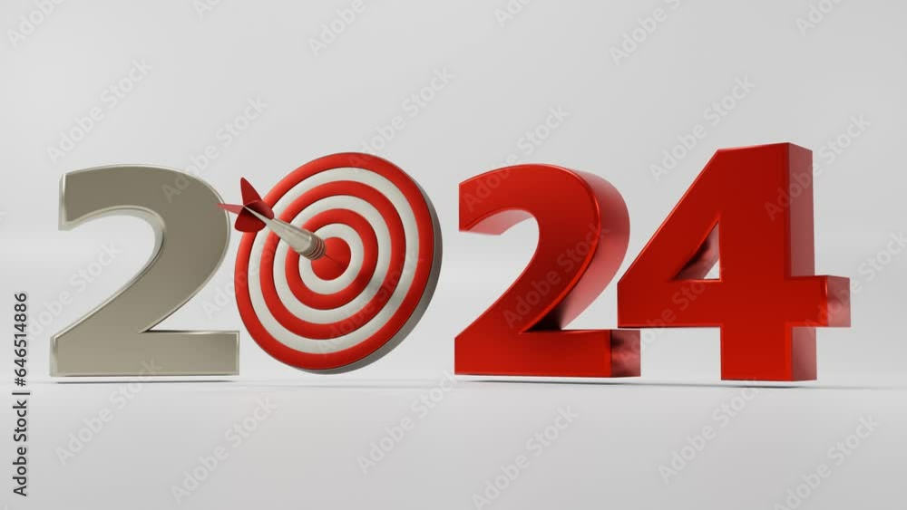 Sports, New Year 3d animation of the date 2024 new year. Target and darts. The idea of sports competitions in 2024. Future and goals. Sports, New Year 3d animation of the date 2024 new year. Target and darts. The idea of sports competitions in 2024. Future and goals.