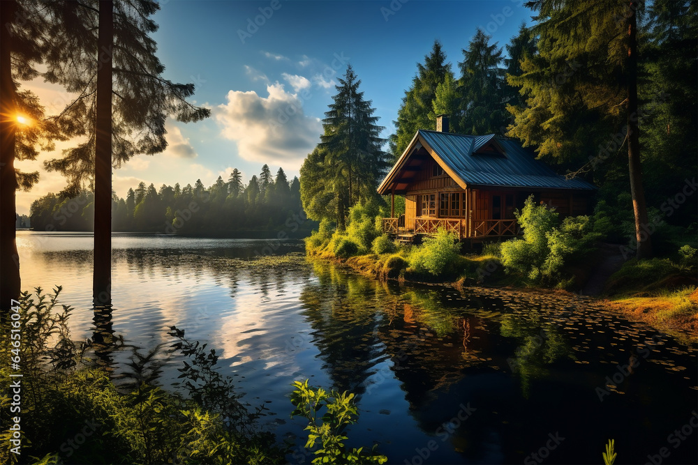 Fototapeta premium Blockhütte im Wald