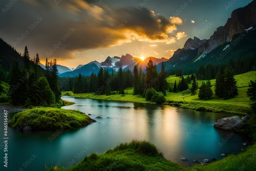 Fototapeta premium sunrise over the lake