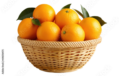 oranges in a wicker basket,isolated object on transparent background. png file