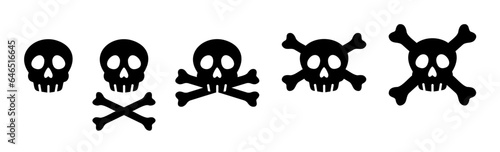 skull skelton pirate bone crossbones halloween danger warning caution cartoon silhouette set vector illustration graphic design art flat icon symbol sign dark shadow 