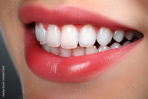 Beautiful woman's smile with healthy teeth and plump lips for dentistry clinic