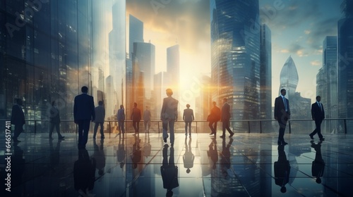 businessmen in the city abstract background motion