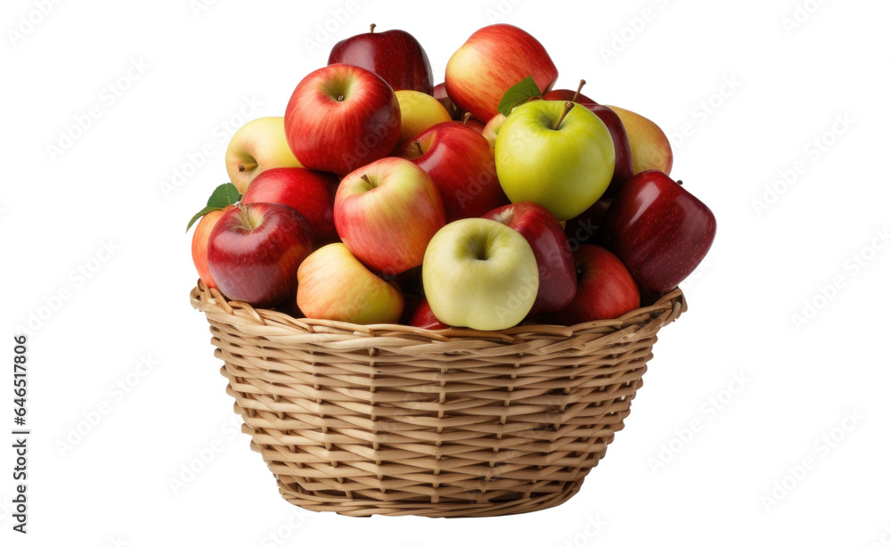 colorful ripe apples in a wicker basket, isolated object on transparent background. png file colorful ripe apples in a wicker basket, isolated object on transparent background. png file