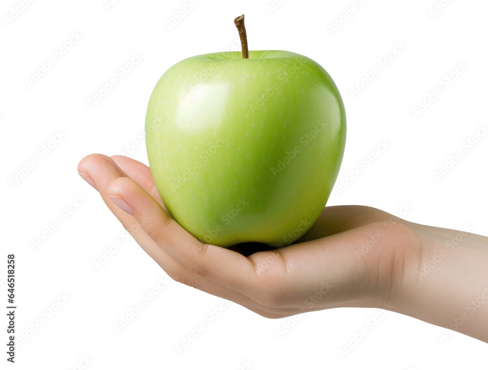 green apple in the palm, isolated object on transparent background. png file green apple in the palm, isolated object on transparent background. png file