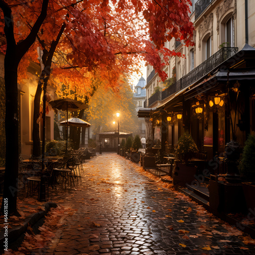 autumn landscape of Paris, park fountains, fallen leaves