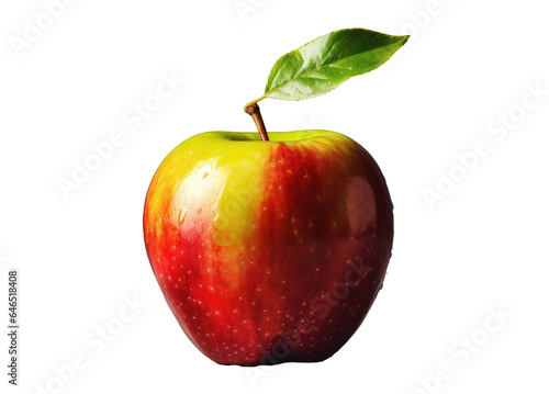 colorful apple with leaves, isolated object on transparent background. png file