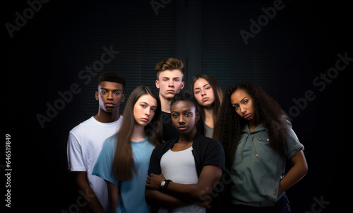 portrait studio multiracial teenage group of students