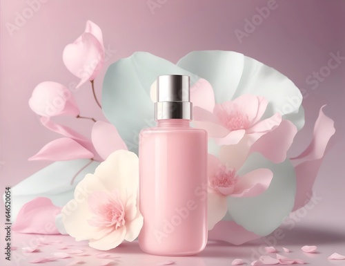 Elegant Perfume Bottle with Soft Pastel Petals