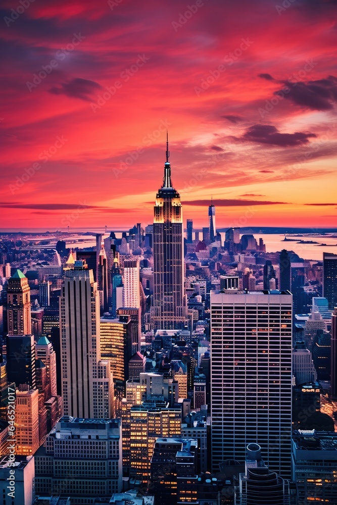 A mesmerizing urban New York sunset. Generative AI