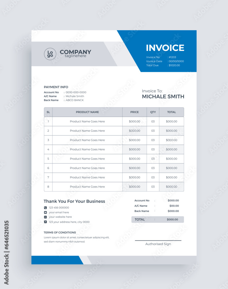 Modern elegant invoice template layout bill form price invoice. business invoice accounting Modern elegant invoice template layout bill form price invoice. business invoice accounting