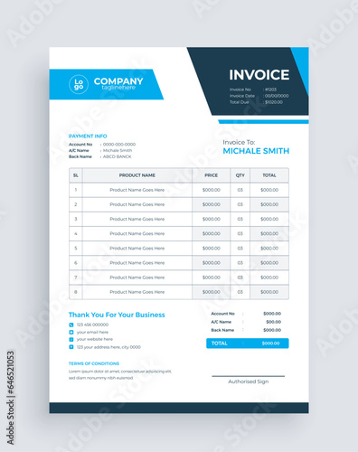 professional blue creative business invoice template