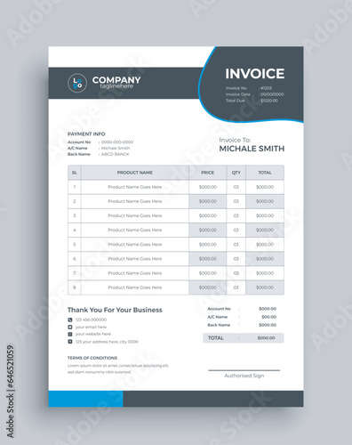 Business card with invoice. Customer service concept. Online payment. Tax payment. invoice template. Vector stock illustration.
