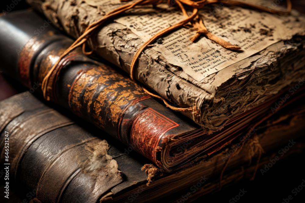 Very old manuscripts books Holy Scriptures with some degradation by the action of time Generative AI Illustration Very old manuscripts books Holy Scriptures with some degradation by the action of time Generative AI Illustration
