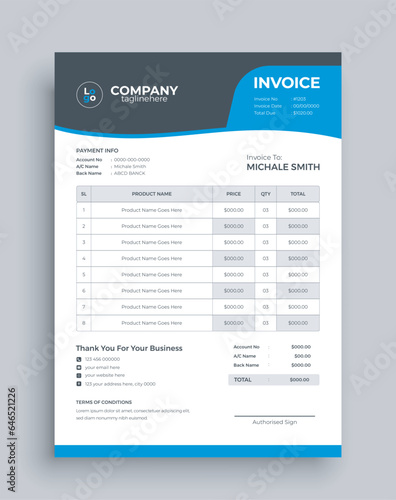 Invoice template design, Invoicing quotes, money bills, price invoices, payment agreement design, business invoice