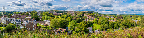 A panorama view west down from the ramparts of the castle keep in Lewes, Sussex, UK in summertime 