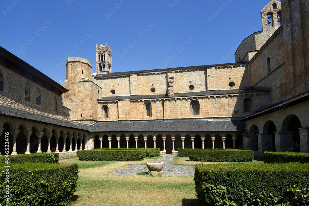 cloister and belll tower of the Cathedral of Santa Maria de Urgelll, La Seu de Urgell, LLeida province, Catalonia, Spain