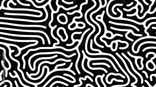 Black and white line doodle seamless pattern. Creative minimalist style art background  trendy design with basic shapes. Modern abstract monochrome