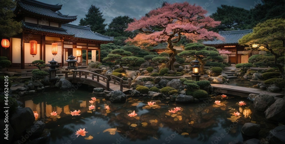 Fototapeta premium japanese garden in the night