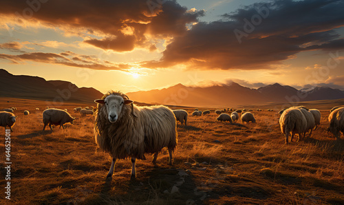 A flock of sheep grazes in the valley.