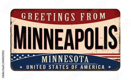 Greetings from Minneapolis vintage rusty metal sign
