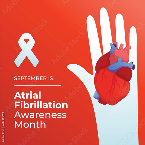 National Atrial Fibrillation Awareness Month design template good for celebration usage. red ribbon vector design. heart vector image. flat design. vector eps 10.