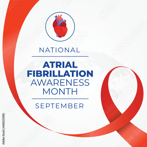 National Atrial Fibrillation Awareness Month design template good for celebration usage. red ribbon vector design. heart vector image. flat design. vector eps 10.