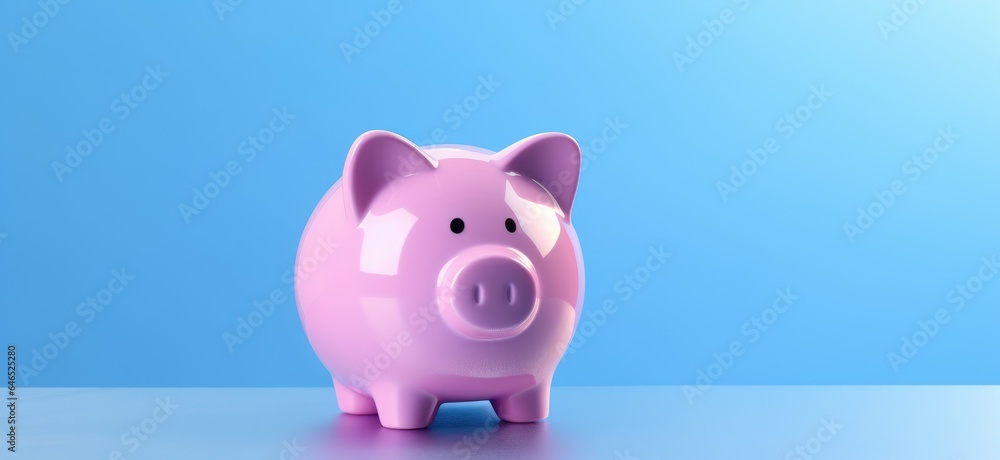 Fotografie Piggy bank safe, economy and finance concept, blue background