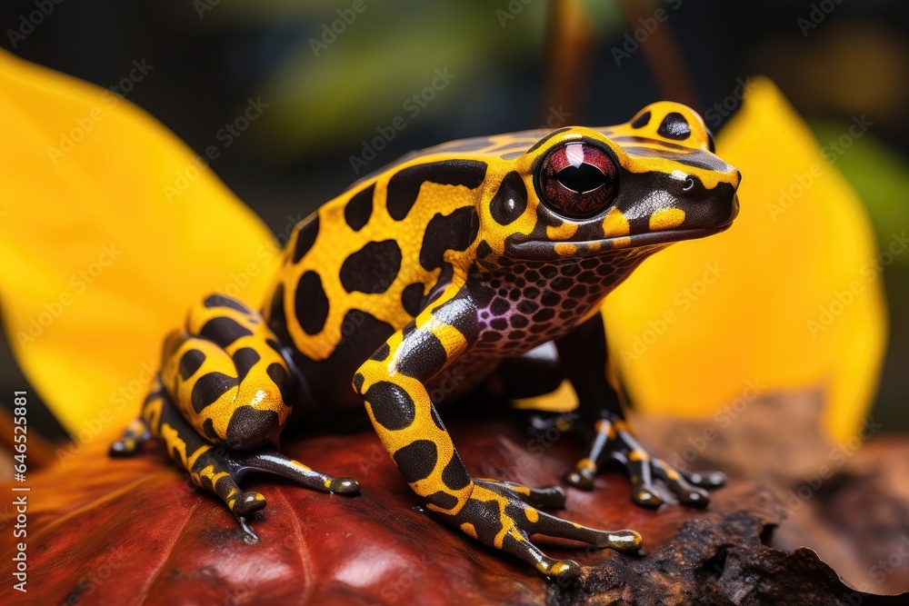 Colorful poisonous frog, yellow and black illustration. Generative AI Colorful poisonous frog, yellow and black illustration. Generative AI