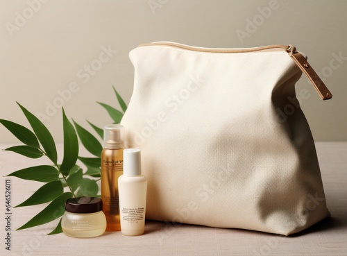 A bag with cosmetics is filled with natural things