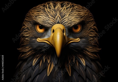 Digital illustration of eagle face on black background. Generative AI photo