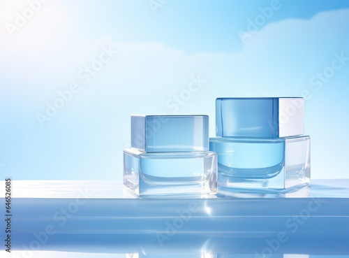 Blue natural background with cosmetic